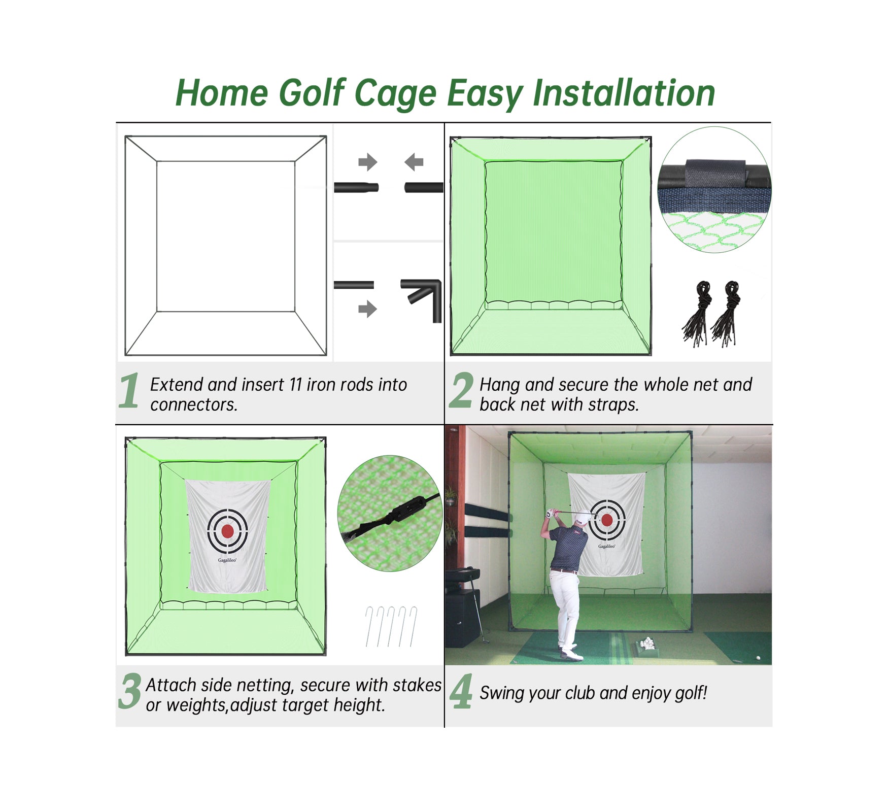 Gagalileo Golf Hitting Cage 8x8x8ft