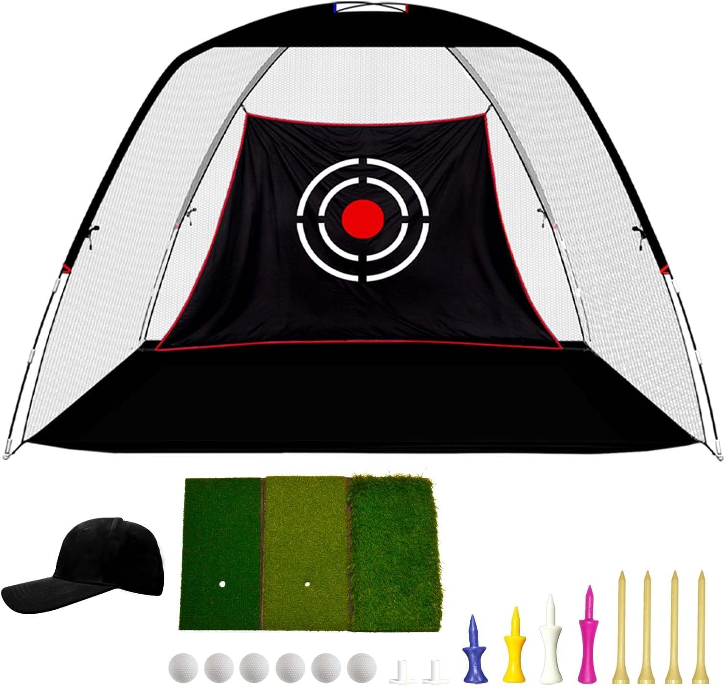 Gagalileo Golf Practice Net Complete Set: Real Golf Balls, Turf Mat, Tees, Target, Bag & Hat | Indoor/Outdoor Backyard | Perfect Gift for Men