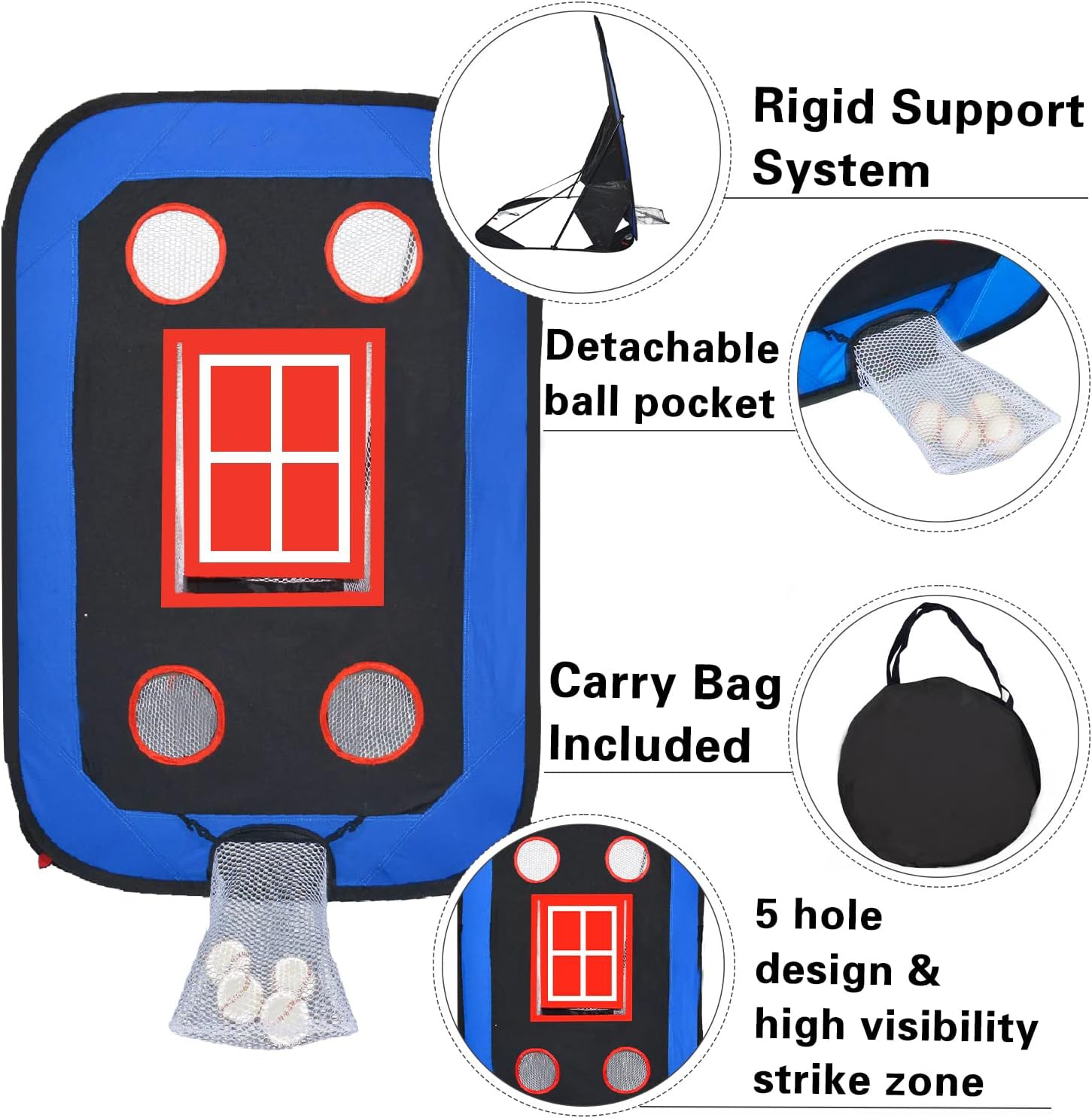 Gagalileo Baseball Pop-Up Pitching Net 4.5 x 4 x 3 ft