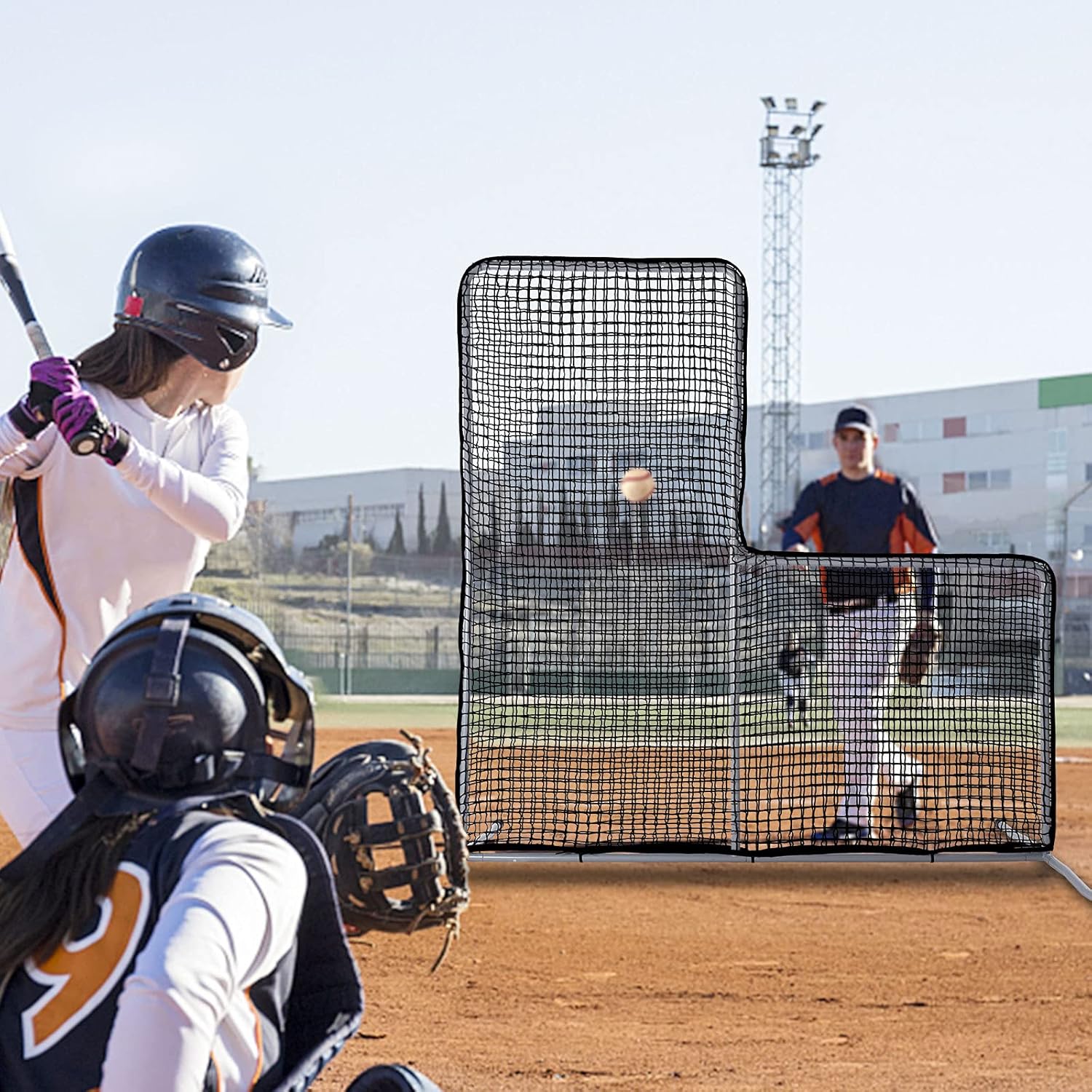 Gagalileo L Screen Baseball Pitching Protective Screen with Wheels 7x7Ft(Black)