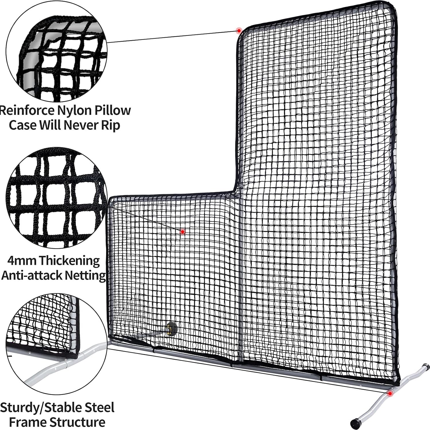 Gagalileo L Screen Baseball Pitching Protective Screen with Wheels 7x7Ft(Black)
