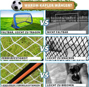 Pop-up soccer goals set of 2 or 1 pack for garden children-90-120-175-Robust flat steel frame and fiberglass rod - Easy assembly - Weatherproof 150 D polyester.