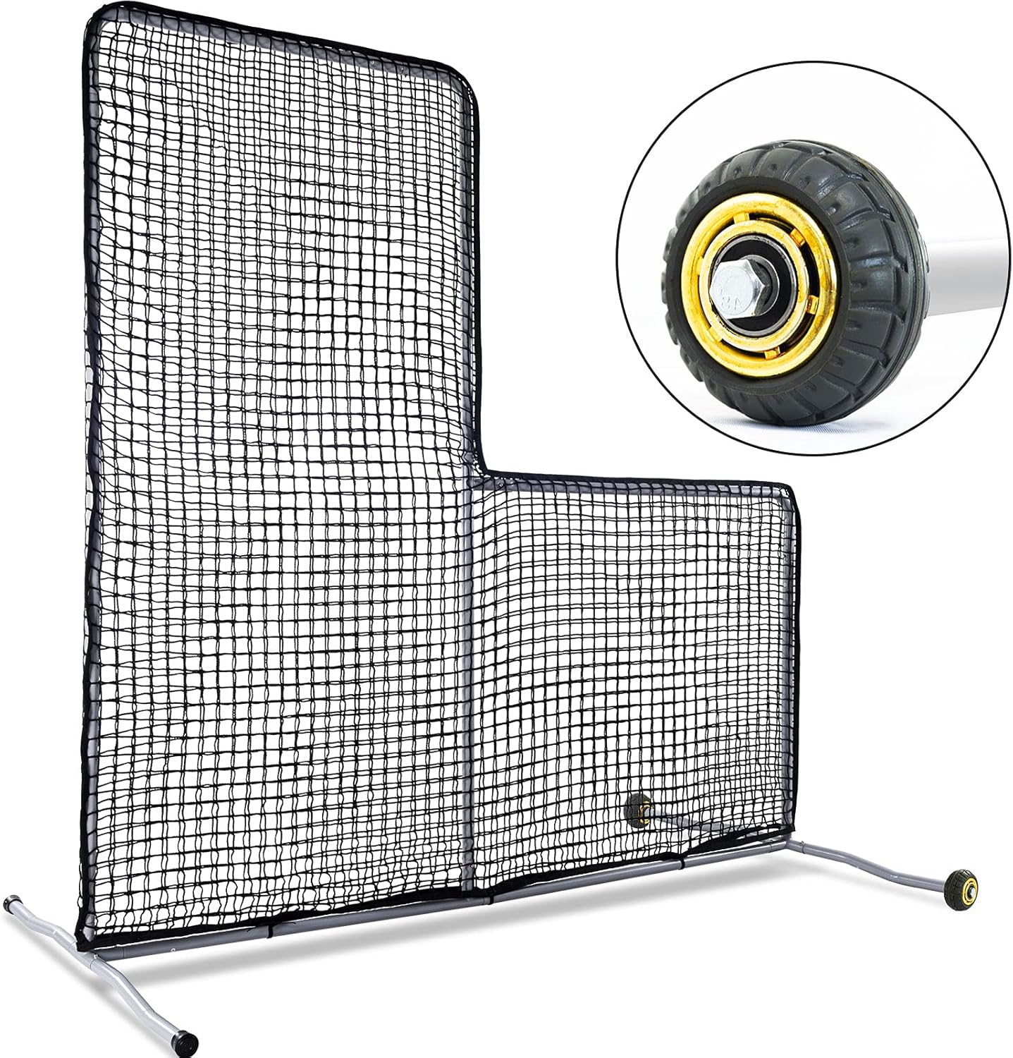 Gagalileo L Screen Baseball Pitching Protective Screen with Wheels 7x7Ft(Black)