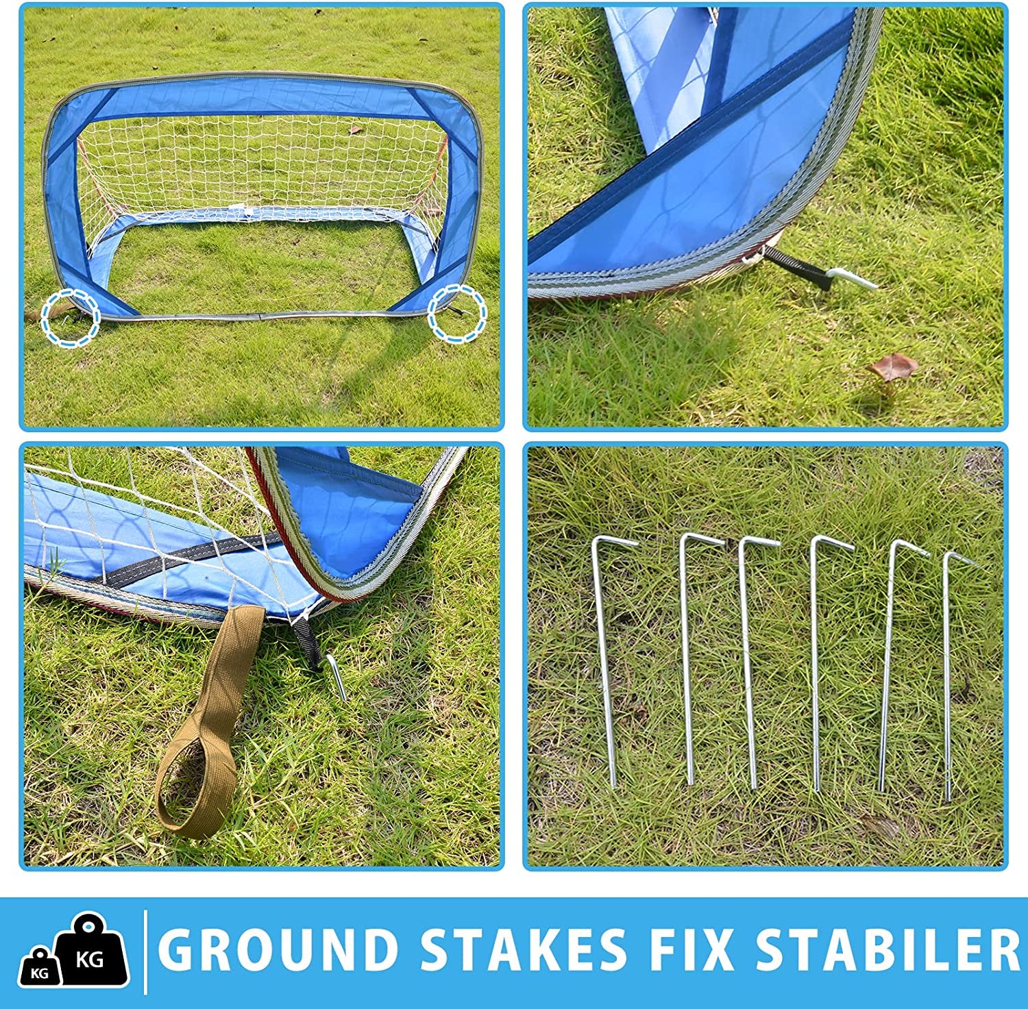 Pop-up soccer goals set of 2 or 1 pack for garden children-90-120-175-Robust flat steel frame and fiberglass rod - Easy assembly - Weatherproof 150 D polyester.