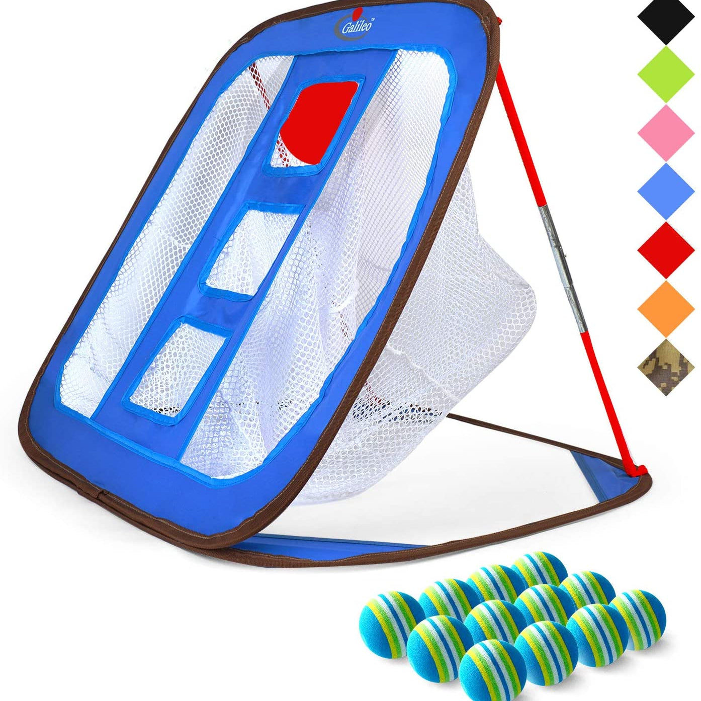 Golf Chipping Net Training Aids with Foam Training Balls(12 pack) |25" X25"X20'' | Blue | Galileo Sports