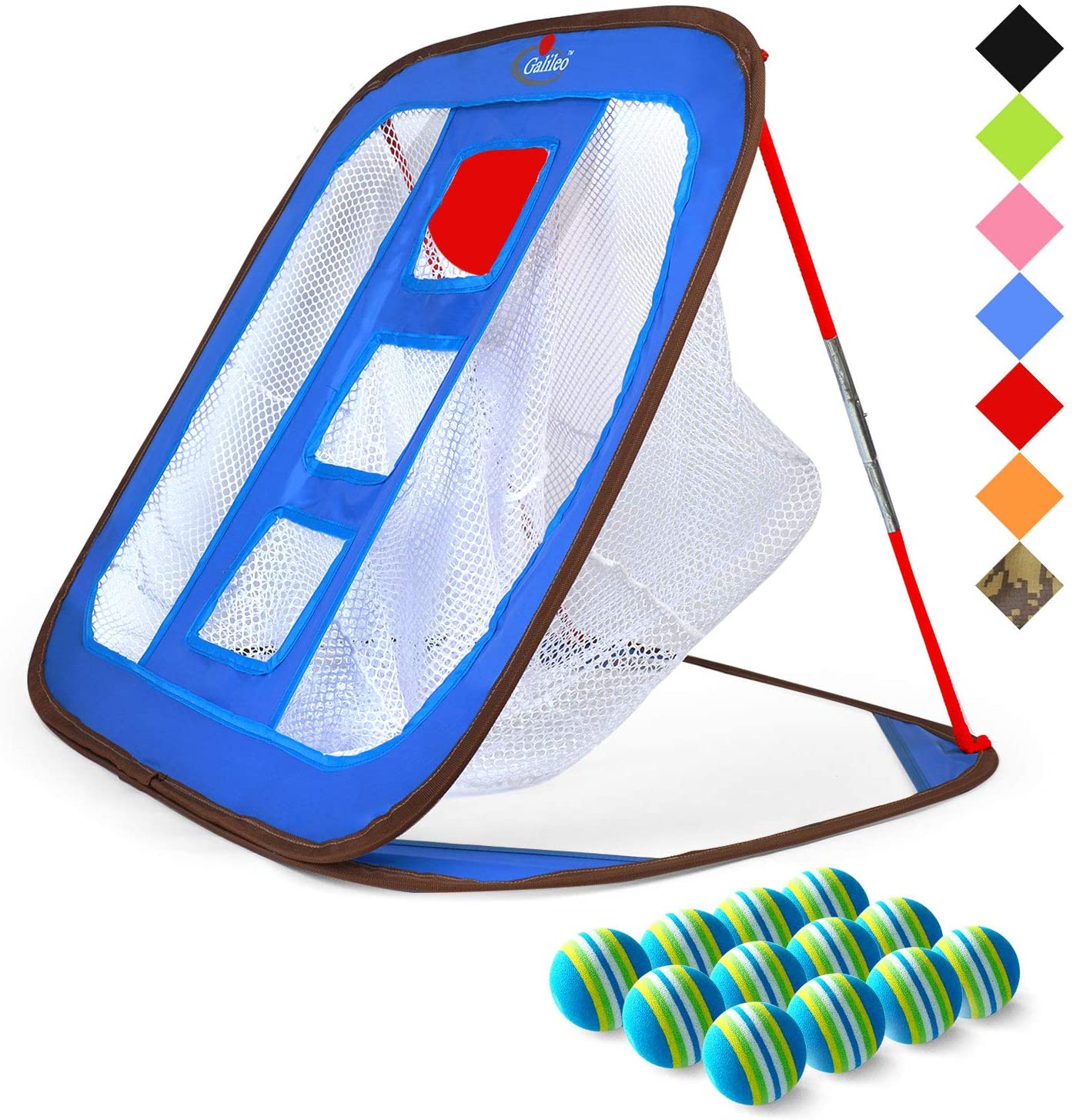 Golf Chipping Net Training Aids with Foam Training Balls(12 pack) |25" X25"X20'' | Blue | Galileo Sports