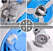 Small Garden Hose Reel, Retractable 50Ft Water Hose Reel With 7 Water Sprayer Modes, Wall Mount Kink Free and Convenient Storage (Mini, Blue)