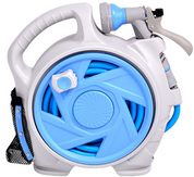 Small Garden Hose Reel, Retractable 50Ft Water Hose Reel With 7 Water Sprayer Modes, Wall Mount Kink Free and Convenient Storage (Mini, Blue)