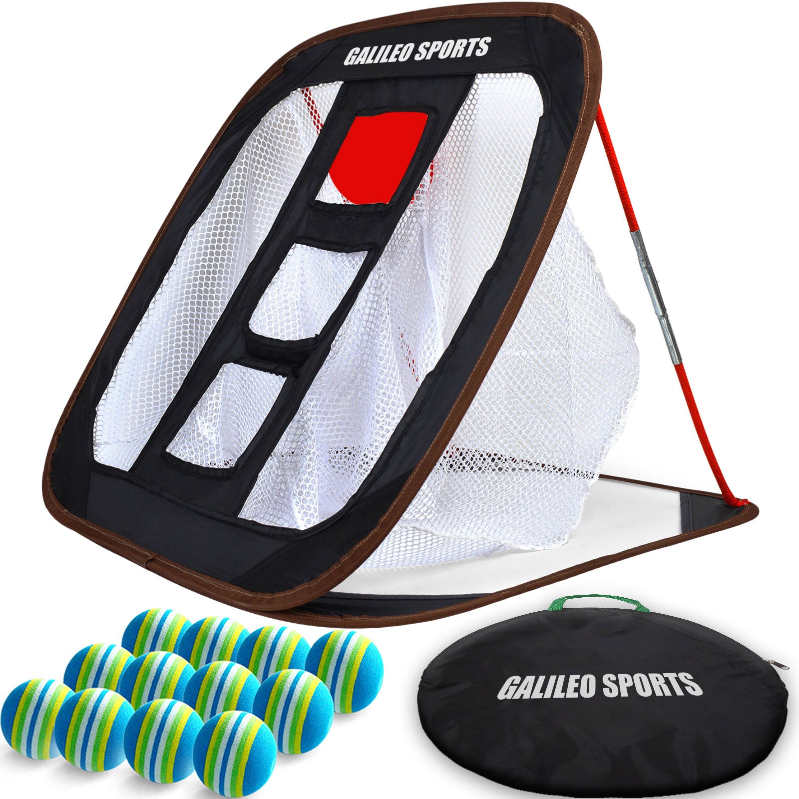 Golf Chipping Net Training Aids with Foam Training Balls(12 pack) 24"x 28"| Black | Galileo Sports