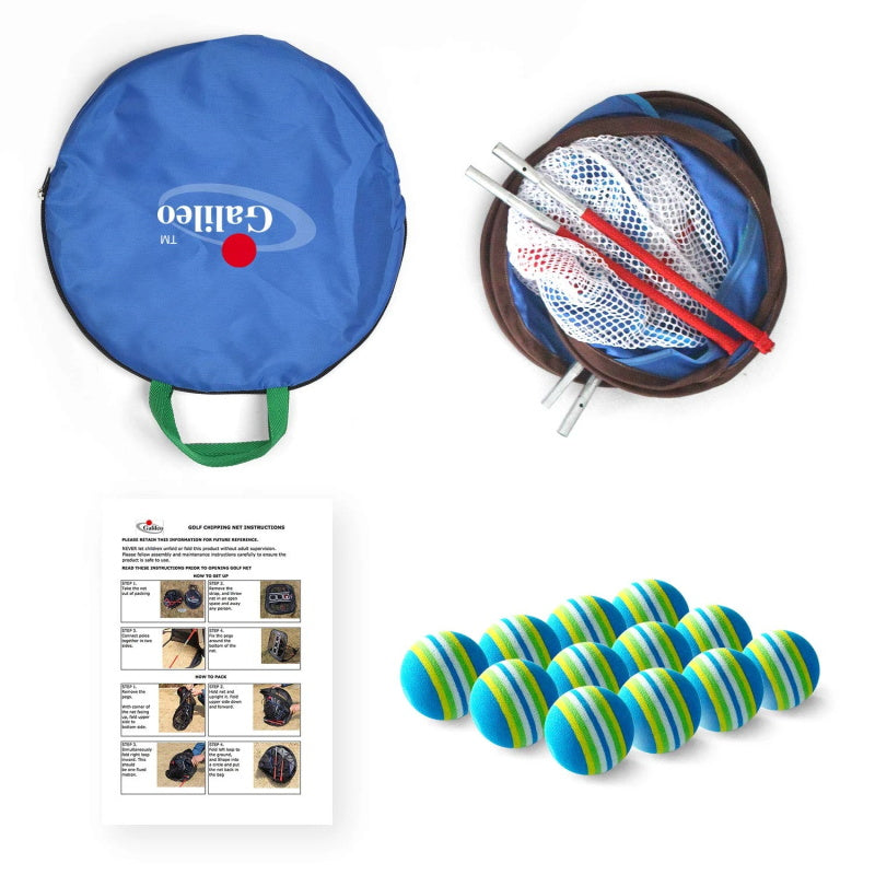 Golf Chipping Net Training Aids with Foam Training Balls(12 pack) |25" X25"X20'' | Blue | Galileo Sports
