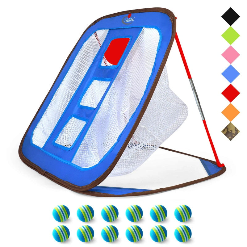 Golf Chipping Net Training Aids with Foam Training Balls(12 pack) |25" X25"X20'' | Blue | Galileo Sports