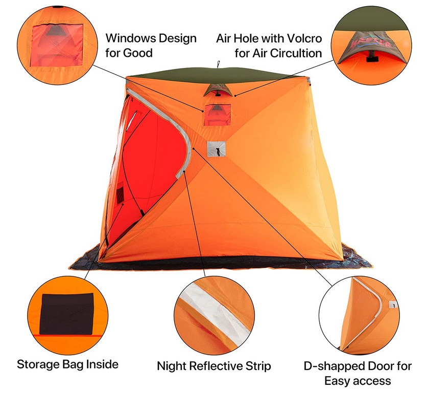 90×90×80in Galileo Ice Fishing Shelter/3-4 Person Tent with Bag