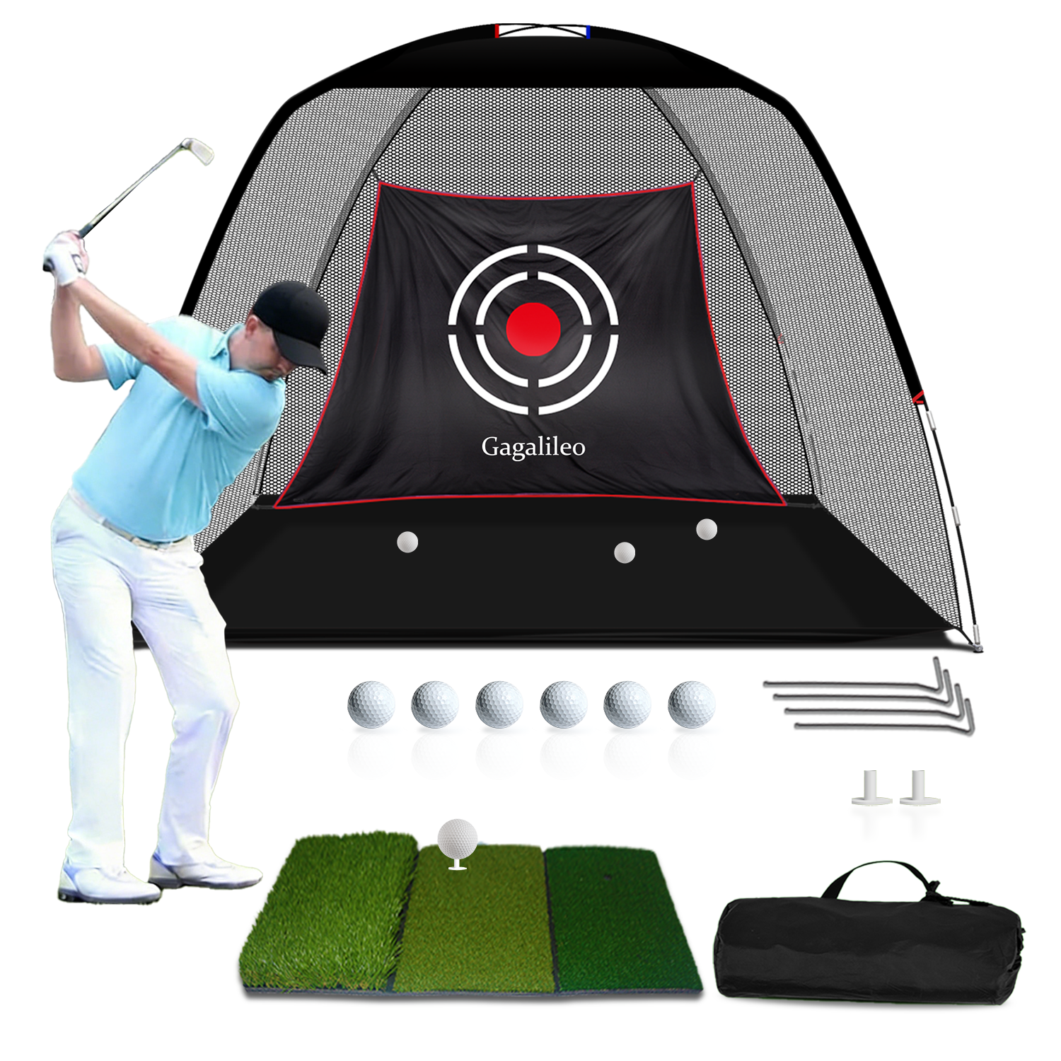 Gagalileo 10x7ft Home Golf Hitting Net Bundle
