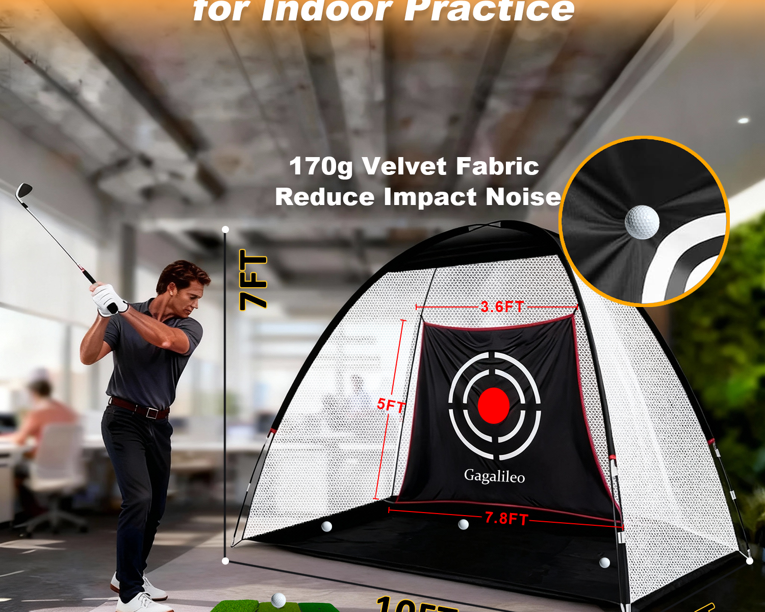 Gagalileo 10x7x6ft Backyard Driving Golf Practice Net