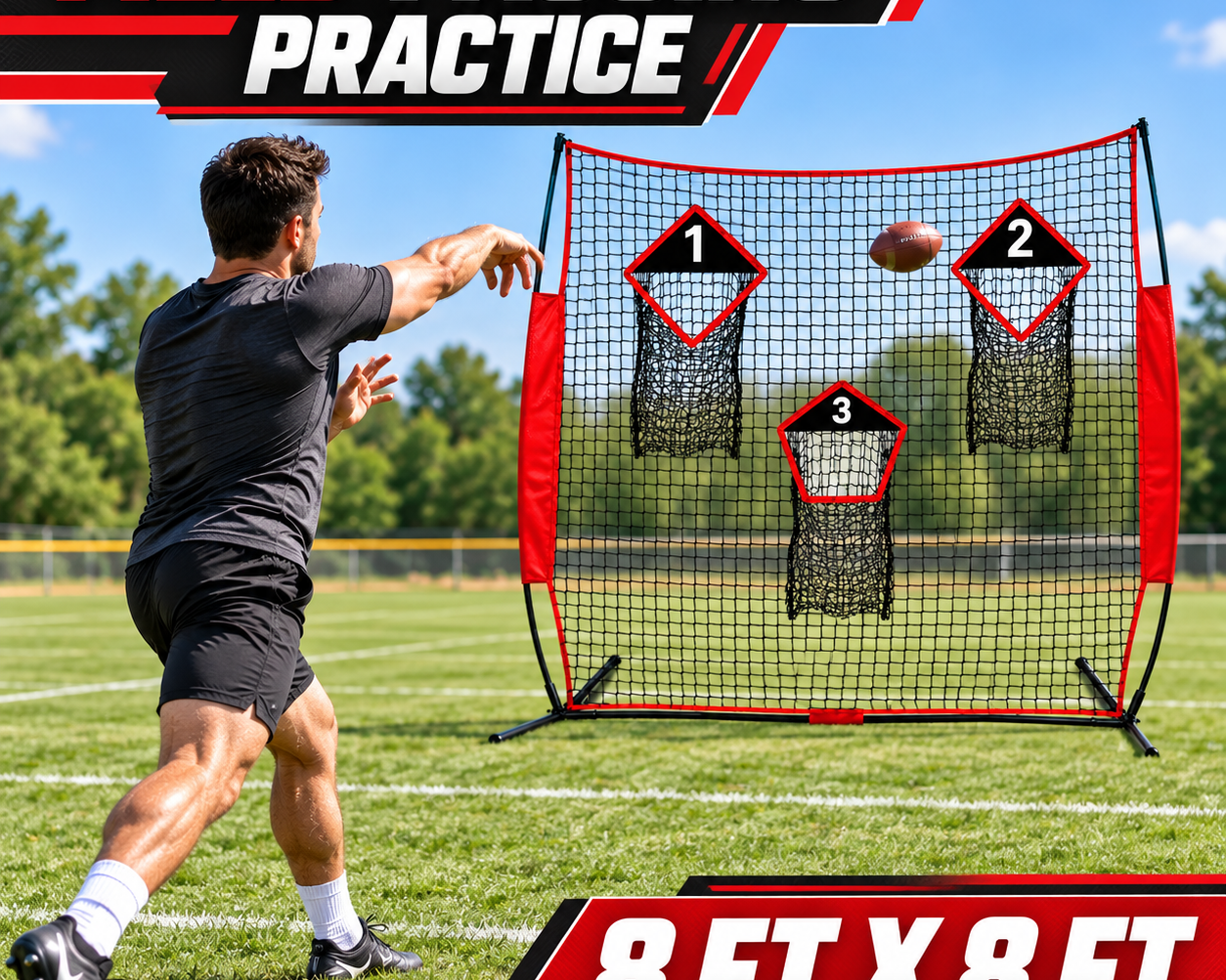Outdoor football passing practice with the Gagalileo 8x8ft football net