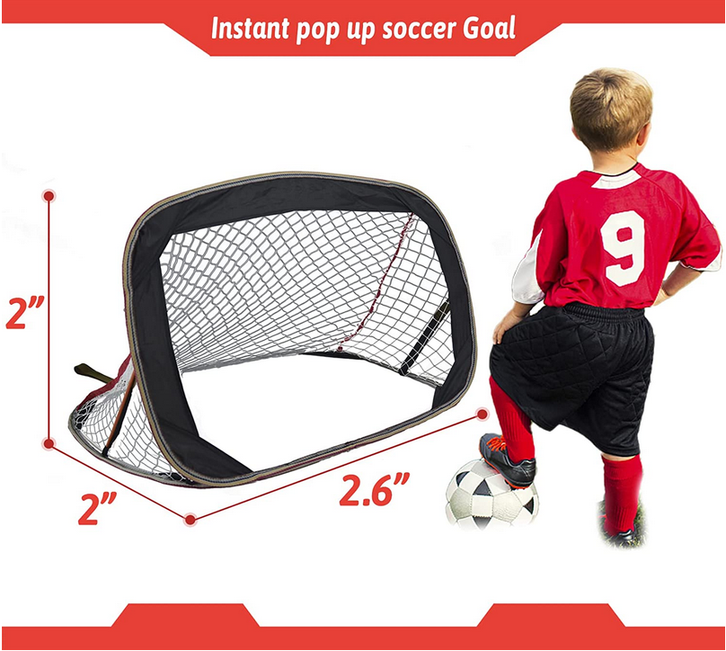Kinder-Fußballtor, Pop-Up-Fußballtor, zusammenklappbares Fußballnetz für Kinder im Garten, 2er-Pack enthalten und ausgestattet mit einer Tragetasche