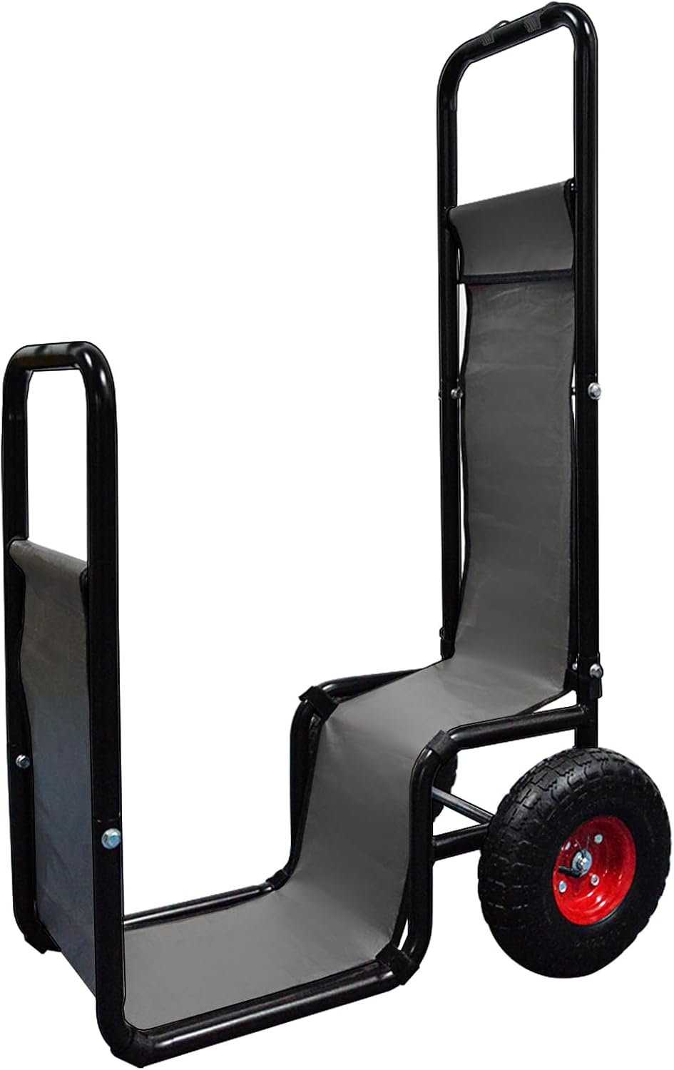 Galileo Heavy-Duty Firewood Cart with Wheels - Steel Fireplace Log Carrier w/Baffle & Bungees, Indoor/Outdoor Rolling Dolly for Wood Storage, Black