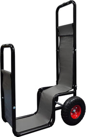Galileo Heavy-Duty Firewood Cart with Wheels - Steel Fireplace Log Carrier w/Baffle & Bungees, Indoor/Outdoor Rolling Dolly for Wood Storage, Black