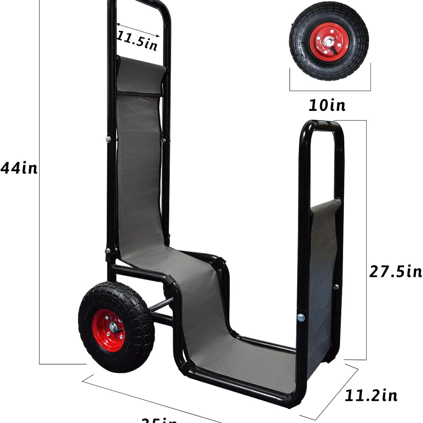 Outdoor Rolling Dolly for Wood Storage, Black