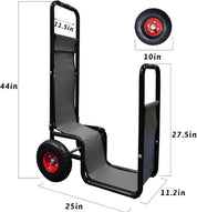 Galileo Heavy-Duty Firewood Cart with Wheels - Steel Fireplace Log Carrier w/Baffle & Bungees, Indoor/Outdoor Rolling Dolly for Wood Storage, Black