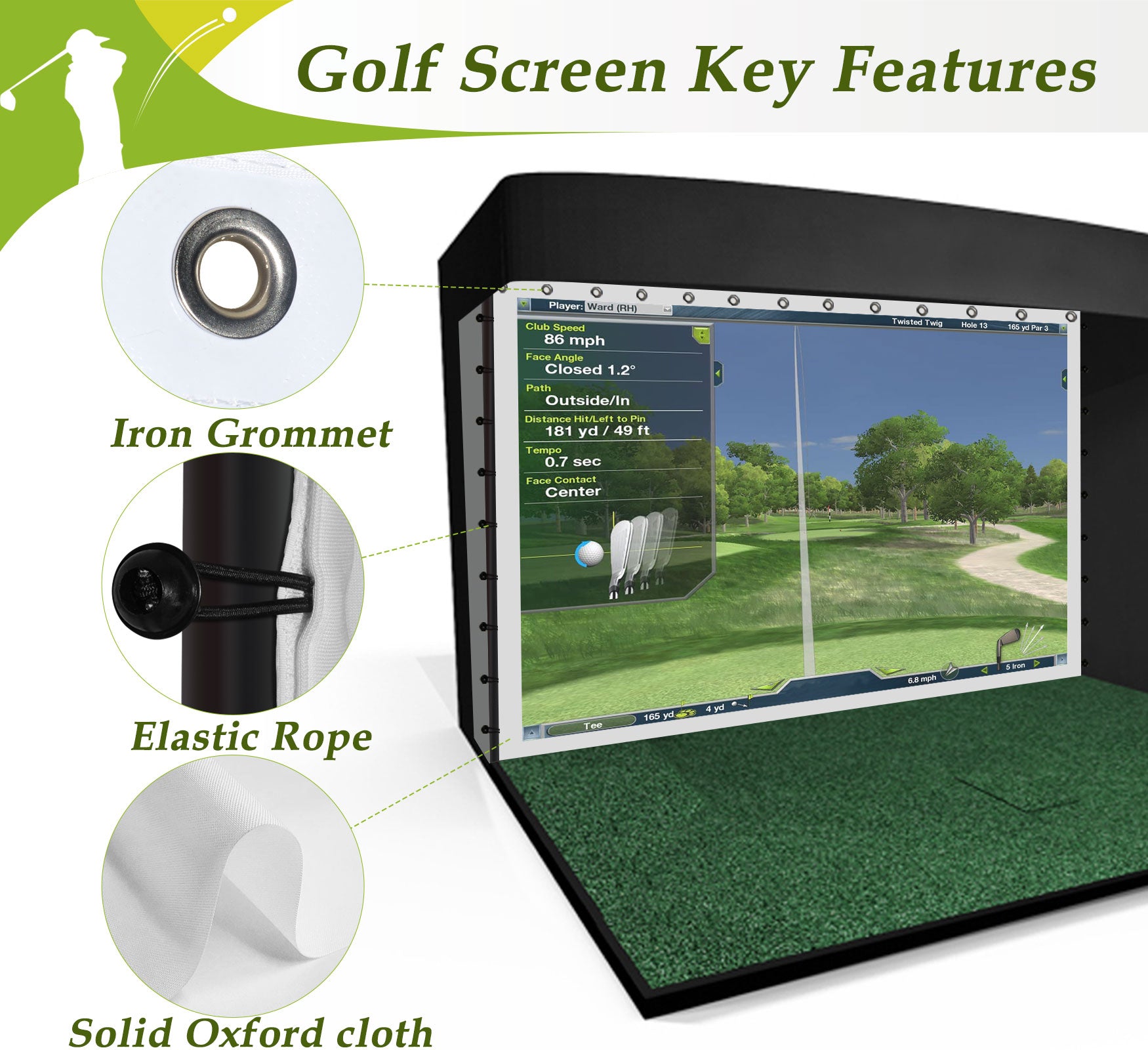 Golf Simulator Enclosure Nets - Complete Set with Frame and HD Impact Screen Kit 10 x 8 ft, 12 x 9 ft, or 14 x 8 ft