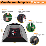Gagalileo 10x7ft Home Golf Hitting Net | Full Practice Bundle with Mat & Tees