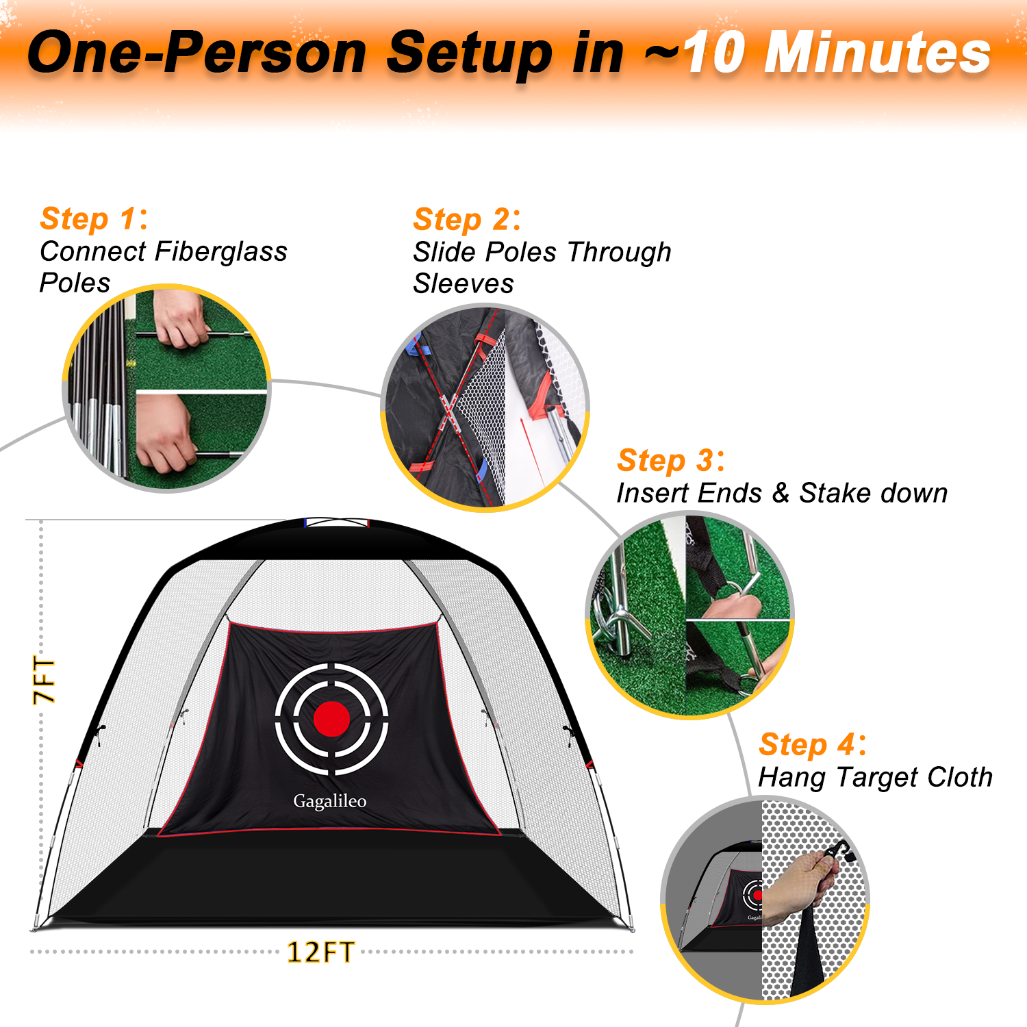 Golf Hitting Practice Nets for Backyard with Balls/Turf Mat/Tees/Hat/Target/Bag 12x7x6.6 ft