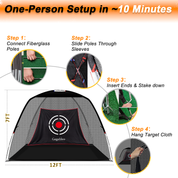 Golf Practice Net for Backyard with Balls, Turf Mat, Tees, Target, Hat & Carry Bag 12 x7x6.6ft