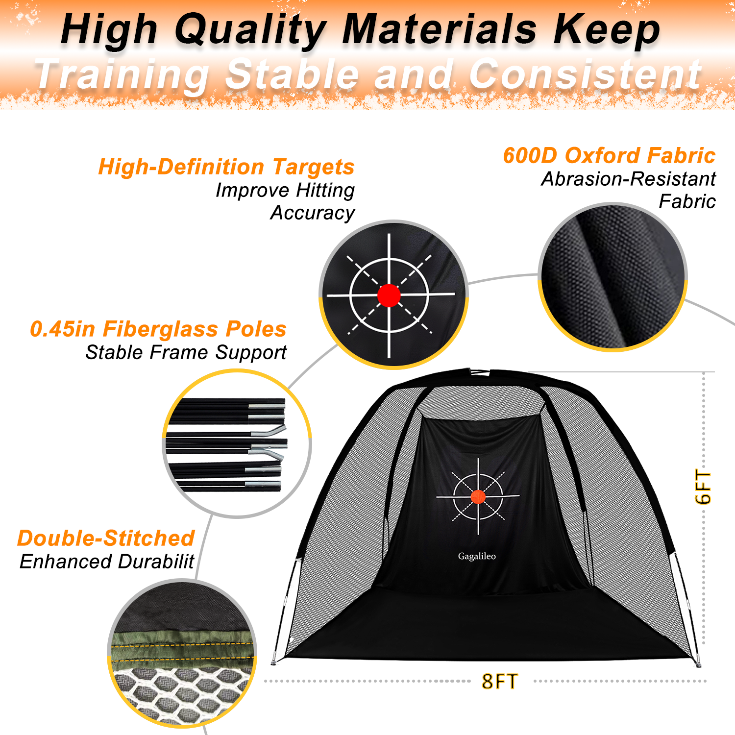 Men’s Golf Hitting Practice Net – Real Ball Compatible, 8x6x5 ft, Indoor & Outdoor Driving