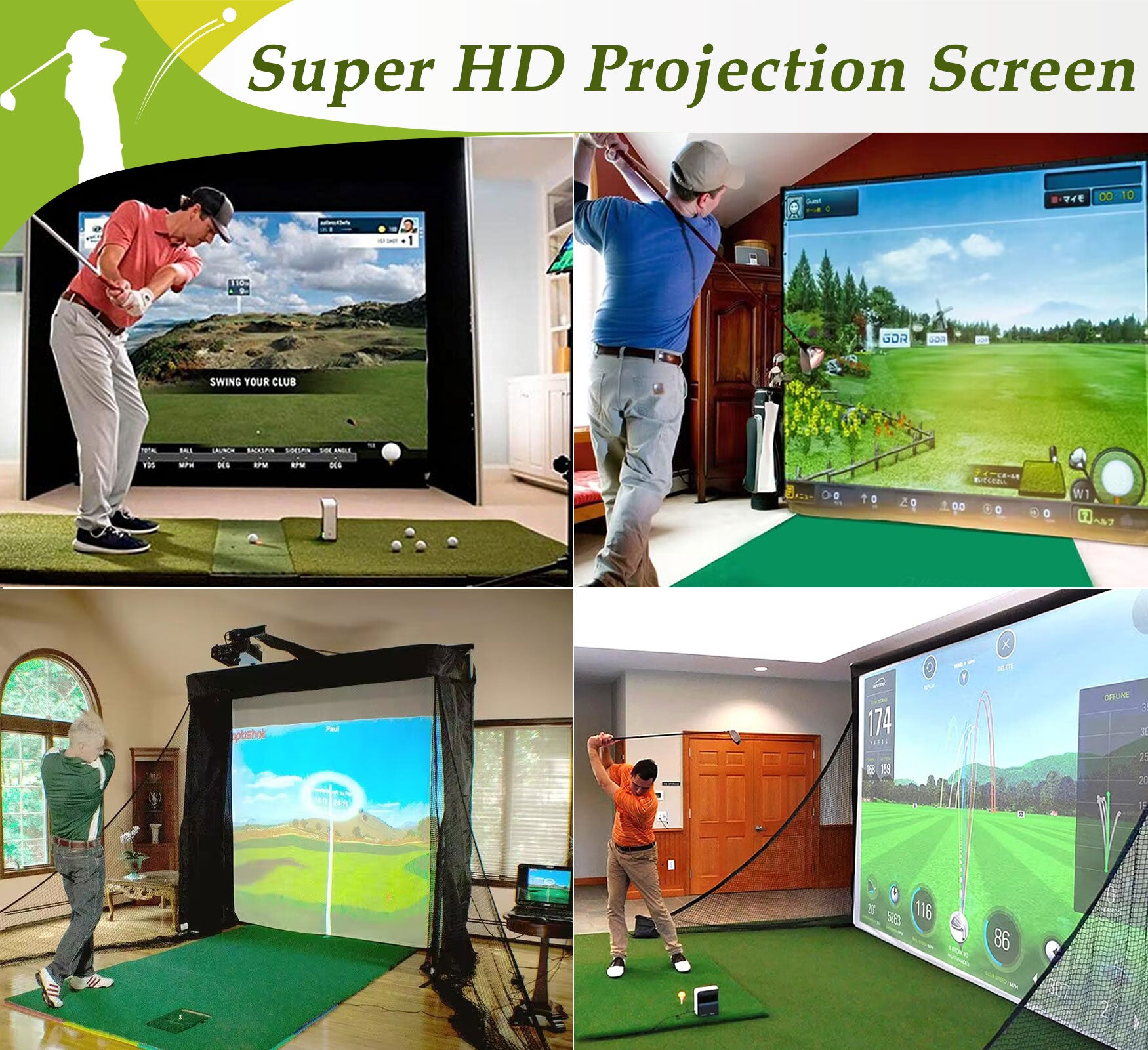 Golf Simulator Enclosure Nets - Complete Set with Frame and HD Impact Screen Kit 10 x 8 ft, 12 x 9 ft, or 14 x 8 ft