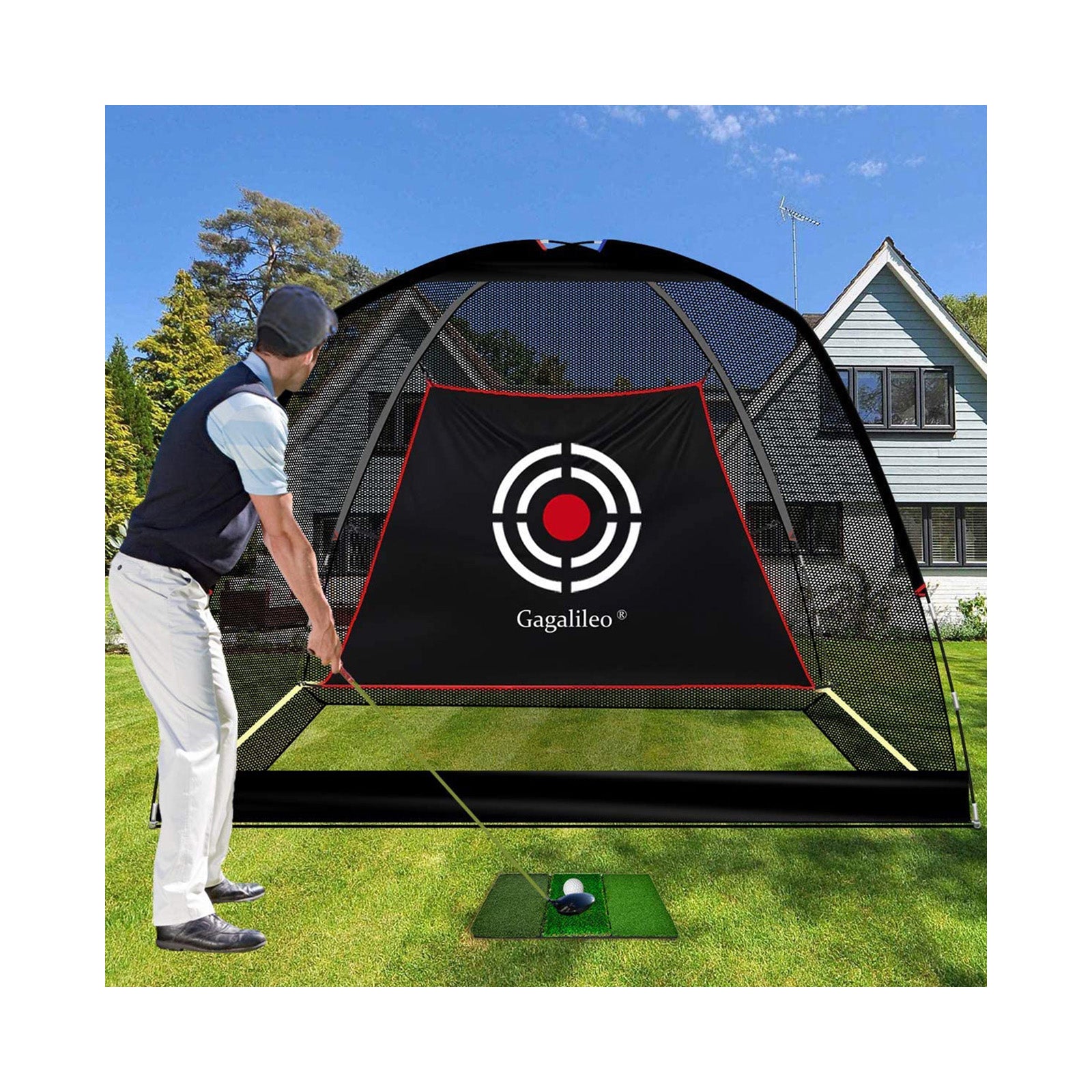 Red de golf deportiva Galileo para conducir en el patio trasero Red de práctica de golf 10'X 6.5'X 6' Red de golf para uso en interiores con objetivo y bolsa de transporte