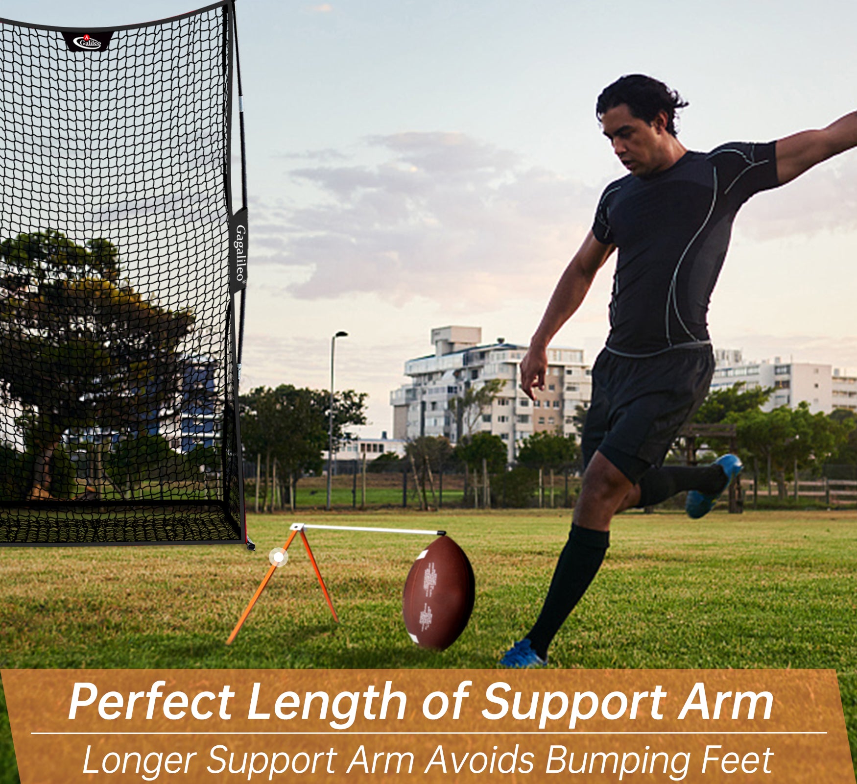 Galileo Metal Football Kicking Tee - Adjustable Field Goal Kicking Stand for All Football Sizes, Portable Practice Training Aid