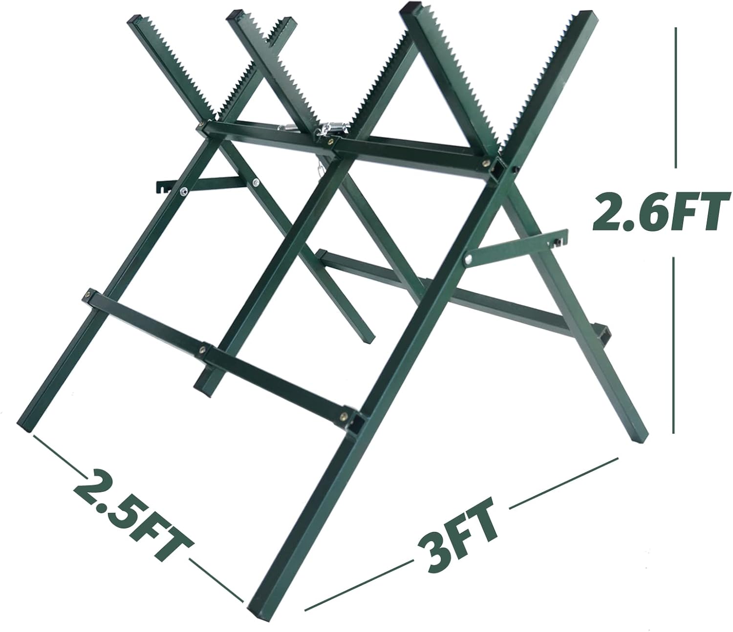 Galileo Heavy-Duty Folding Saw Horse – Log Holder for Chainsaw Cutting, Steel Sawtooth Notches & Secure Spring Clamp – Supports 150lbs for Firewood, Lumber & DIY Woodworking