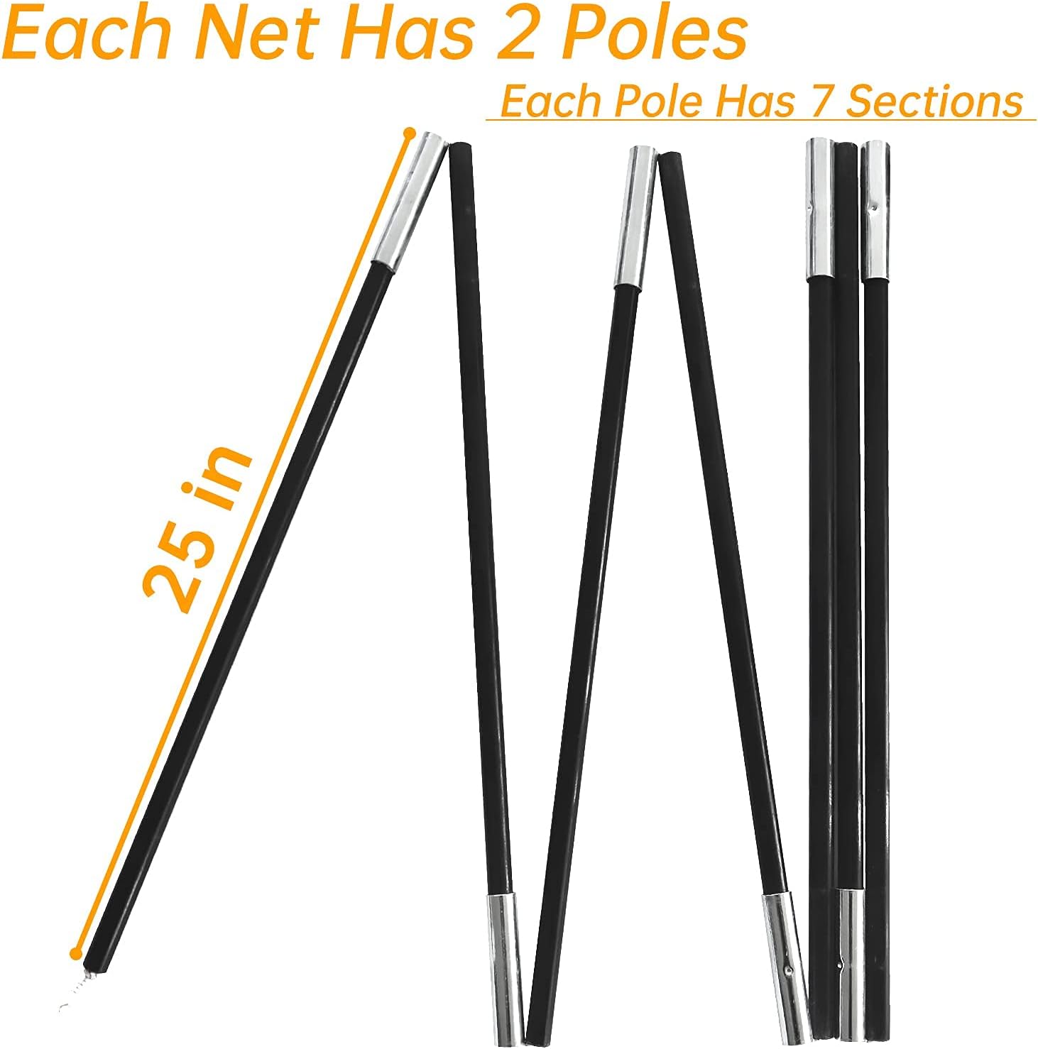 Replacement Rods for 22X12X10 Baseball Cage/Fiberglass Poles 2pcs