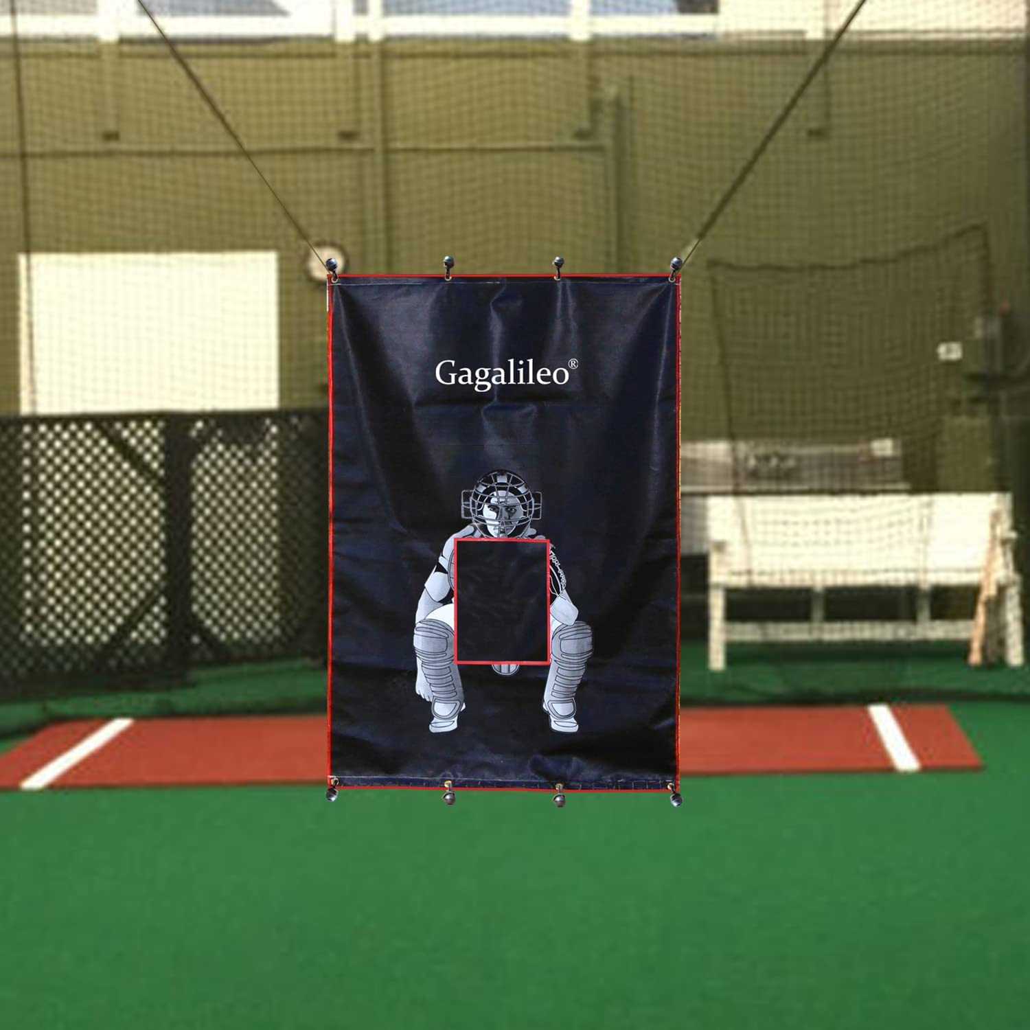 Galileo Softball Backstop Vinyl Heavy Duty Baseball Batting Cage Backstop Pitching Zone Target Trainer Backstop Net Saver with Catcher Image 5X6FT