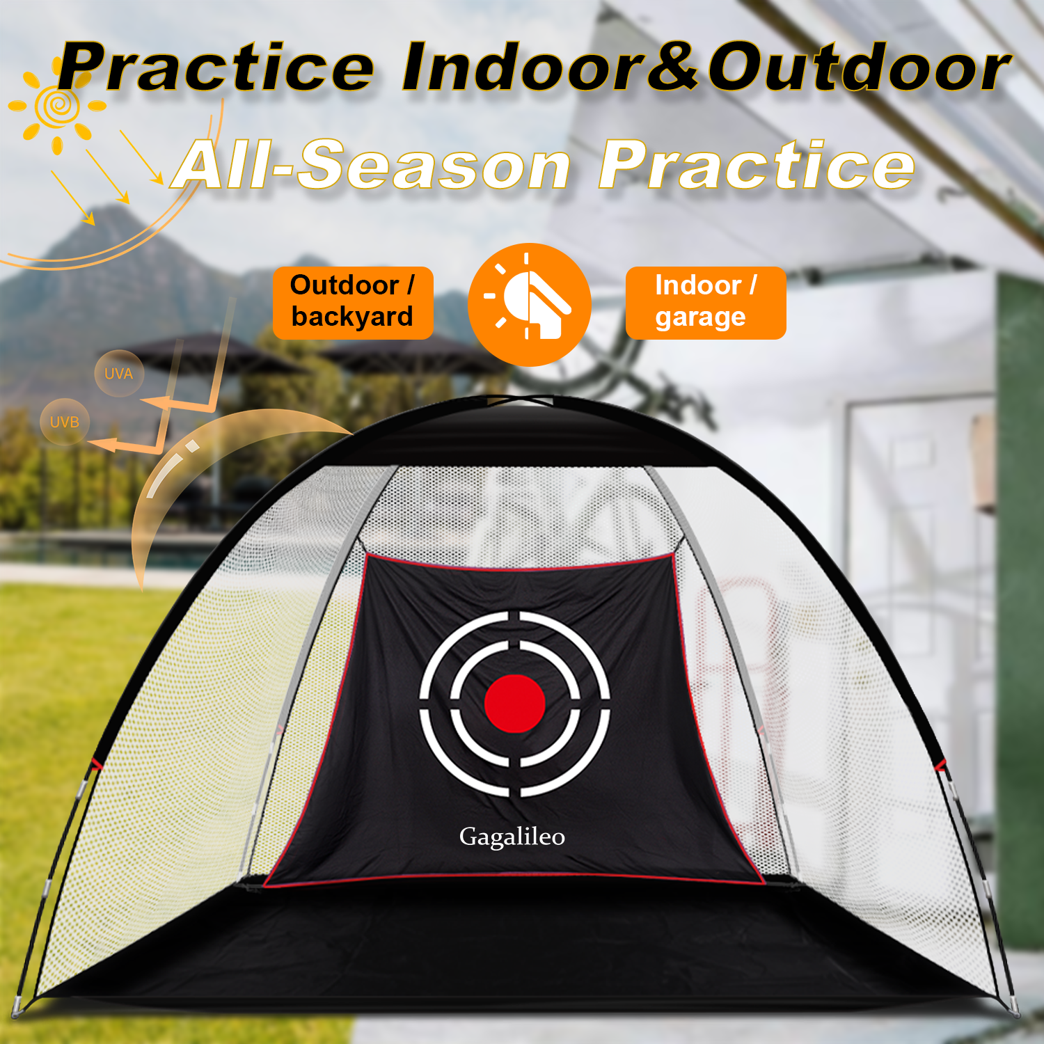 Gagalileo Golf Driving Hitting Net 12X7X6.6ft with Balls/Turf Mat/Tees/Hat/Target/Bag