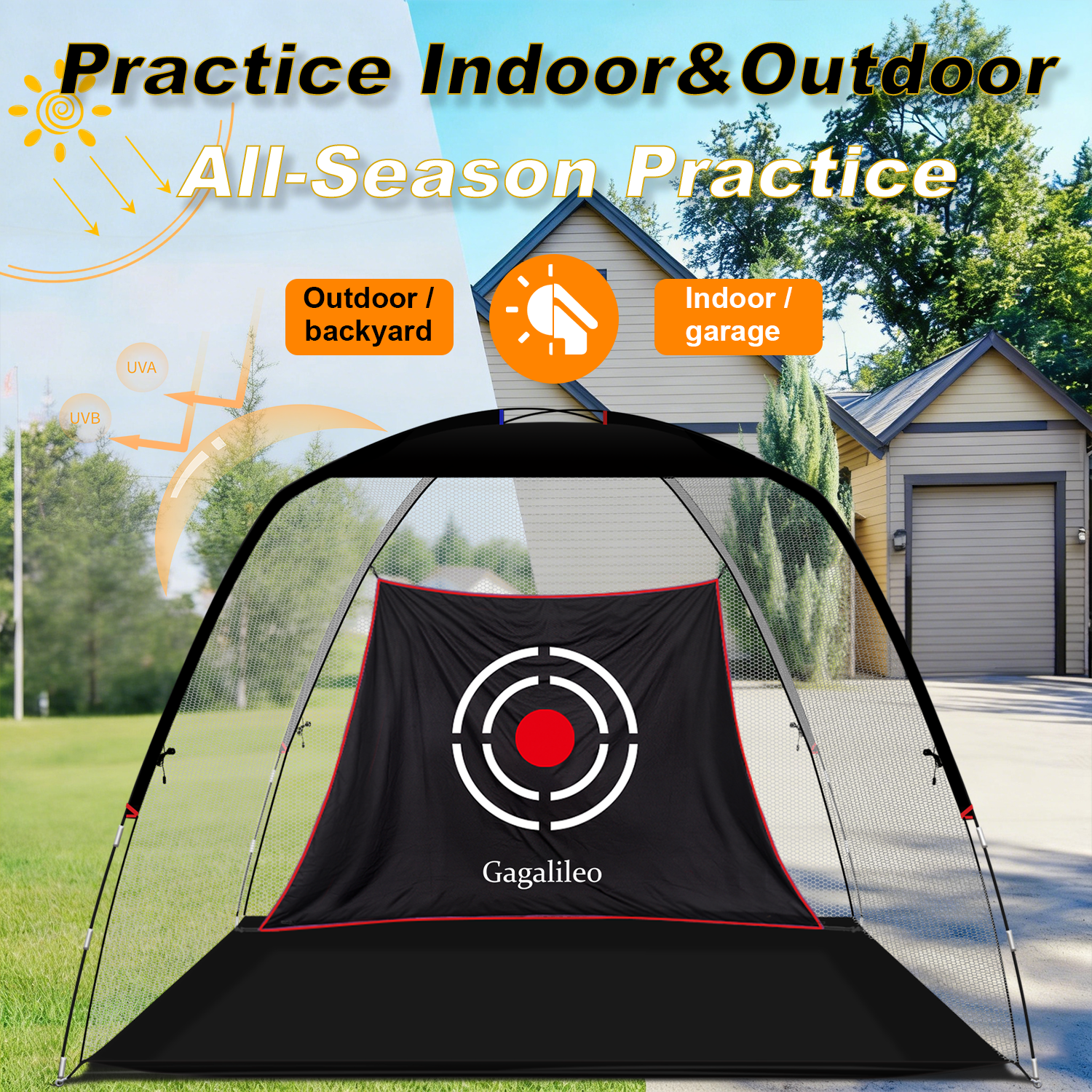 Golf Hitting Practice Nets for Backyard with Balls/Turf Mat/Tees/Hat/Target/Bag 12x7x6.6 ft