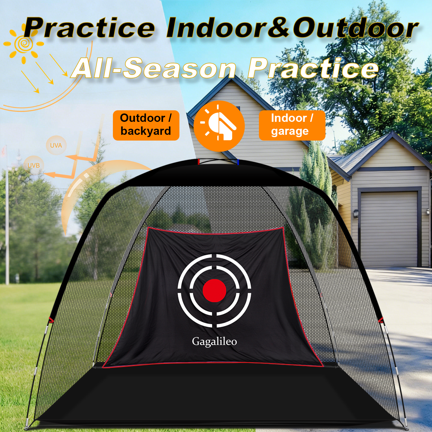 Gagalileo 10x7ft Home Golf Hitting Net | Full Practice Bundle with Mat & Tees