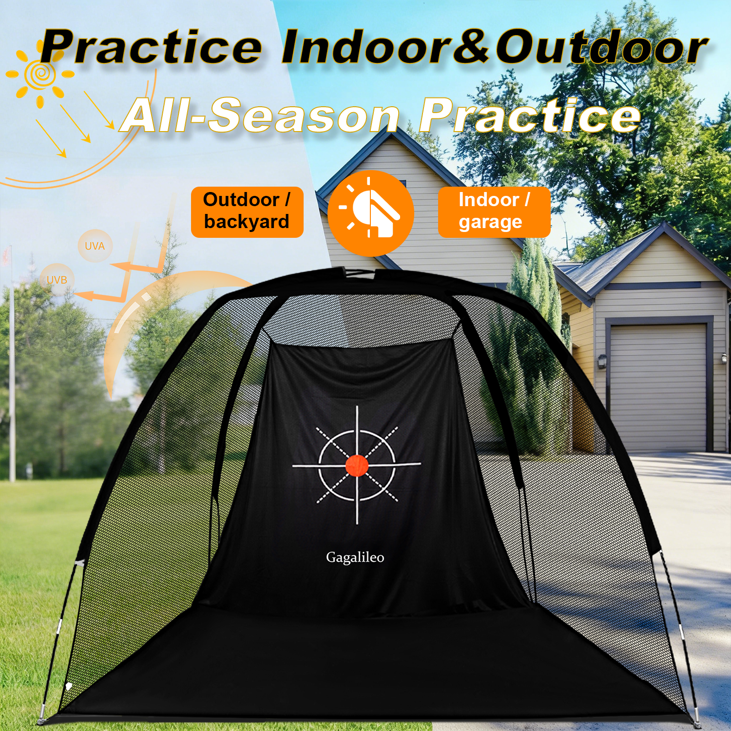 Men’s Golf Hitting Practice Net – Real Ball Compatible, 8x6x5 ft, Indoor & Outdoor Driving