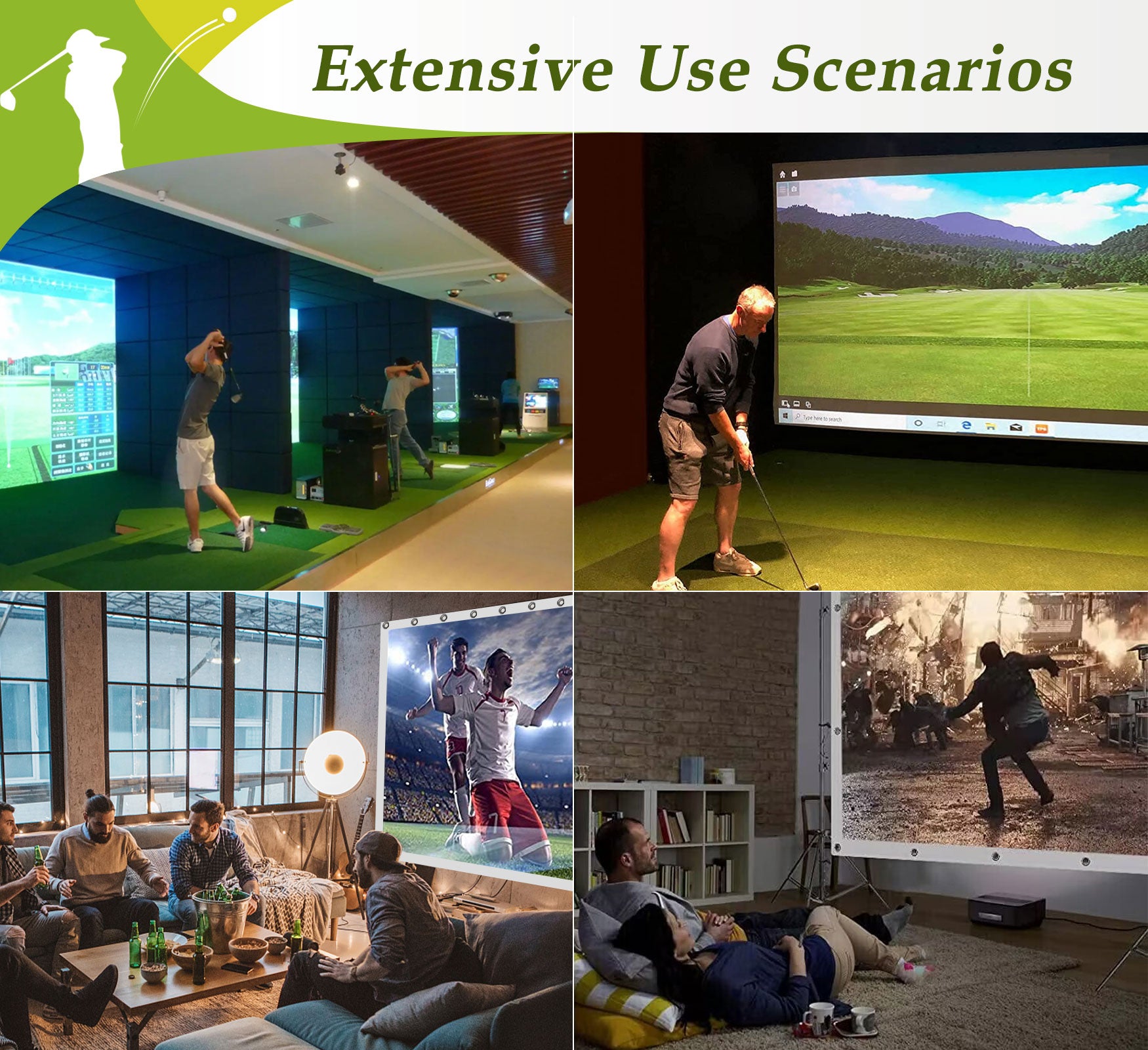 Golf Simulator Enclosure Nets - Complete Set with Frame and HD Impact Screen Kit 10 x 8 ft, 12 x 9 ft, or 14 x 8 ft