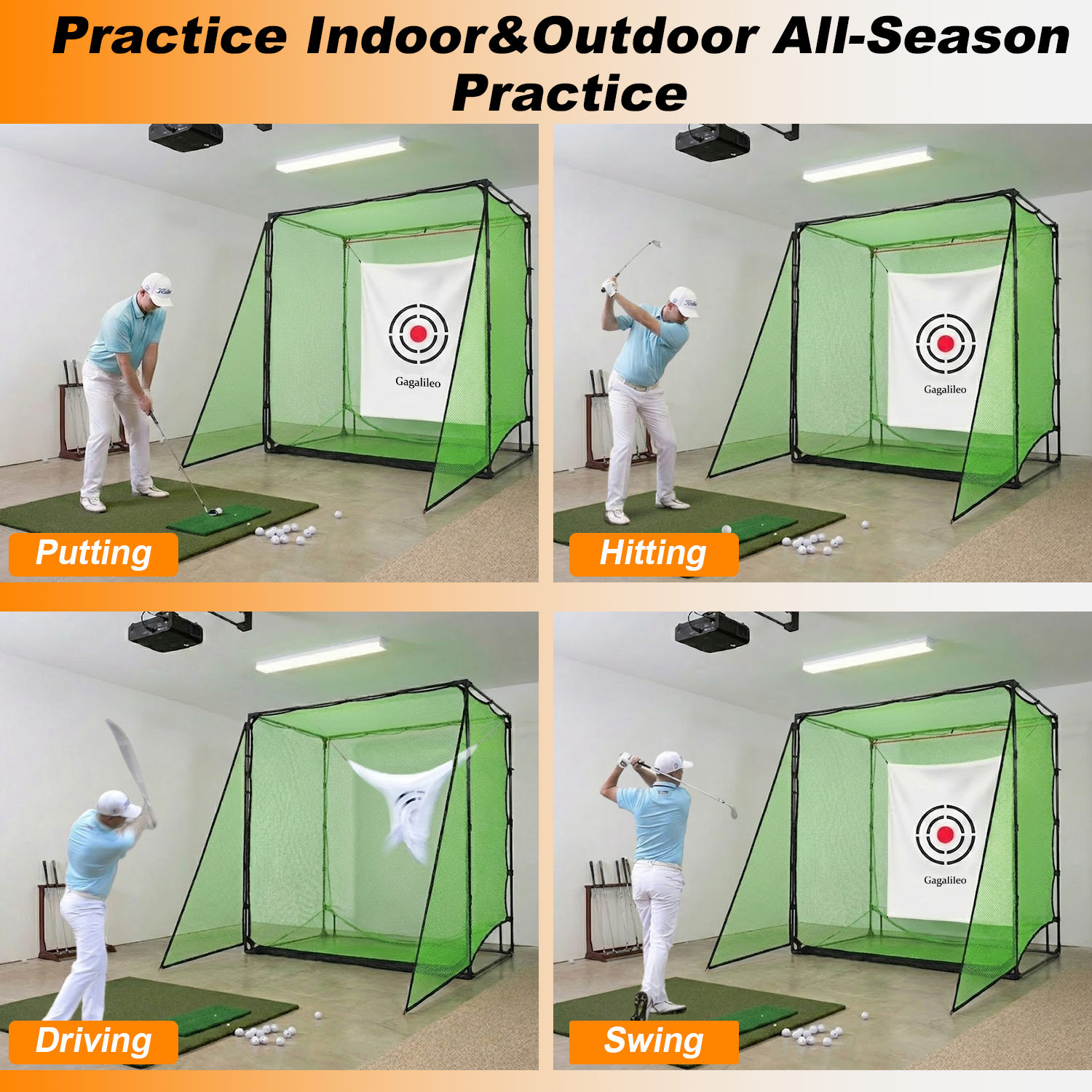 Gagalileo 7x7ft Backyard Golf Hitting Cage - Heavy Duty Practice Driving Net - Gagalileo Sports