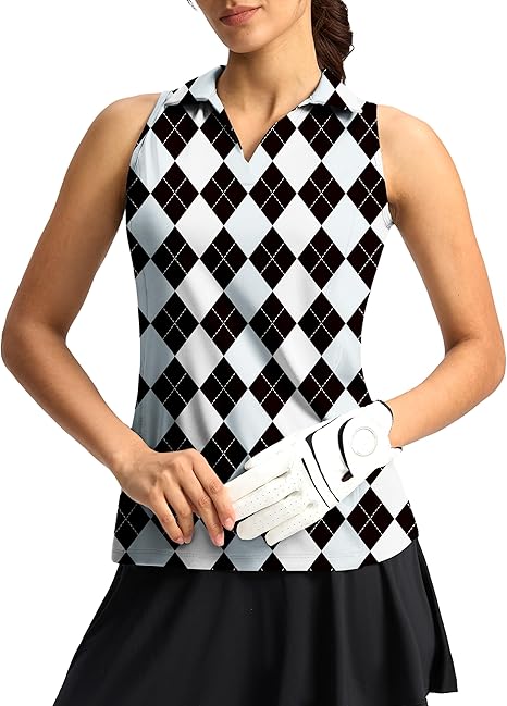 Galileo Women's Golf Shirt Sleeveless Lightweight V Neck Tennis Polo Shirts with Collar Quick Dry Athletic Tops for Women