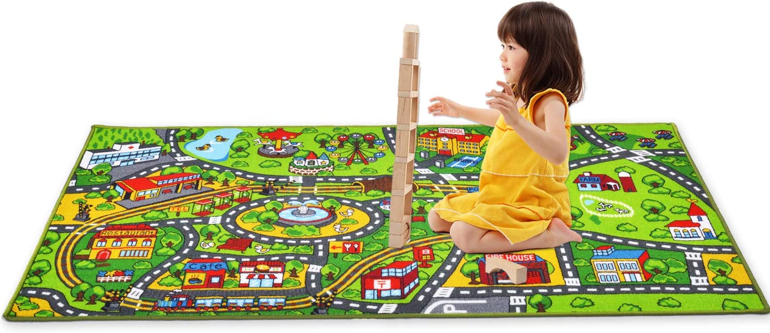 Kids Rug Play Mat for Cars Toys，Non-Slip Car Rug Play Mat for Child Climbing Playing in Bedroom/Playroom, Funny,Soft & Education.