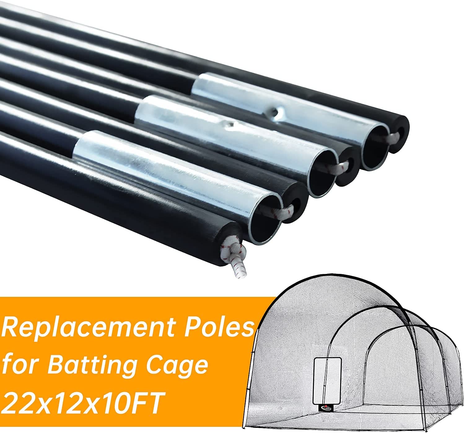 Replacement Rods for 22X12X10 Baseball Cage/Fiberglass Poles 2pcs
