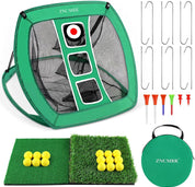 Pop Up Golf Chipping Net, Indoor/Outdoor Golfing Target Net Collapsible Portable Golf Hitting Net with 15 Training Balls and 2 Hitting Mats for Backyard Driving and Swing