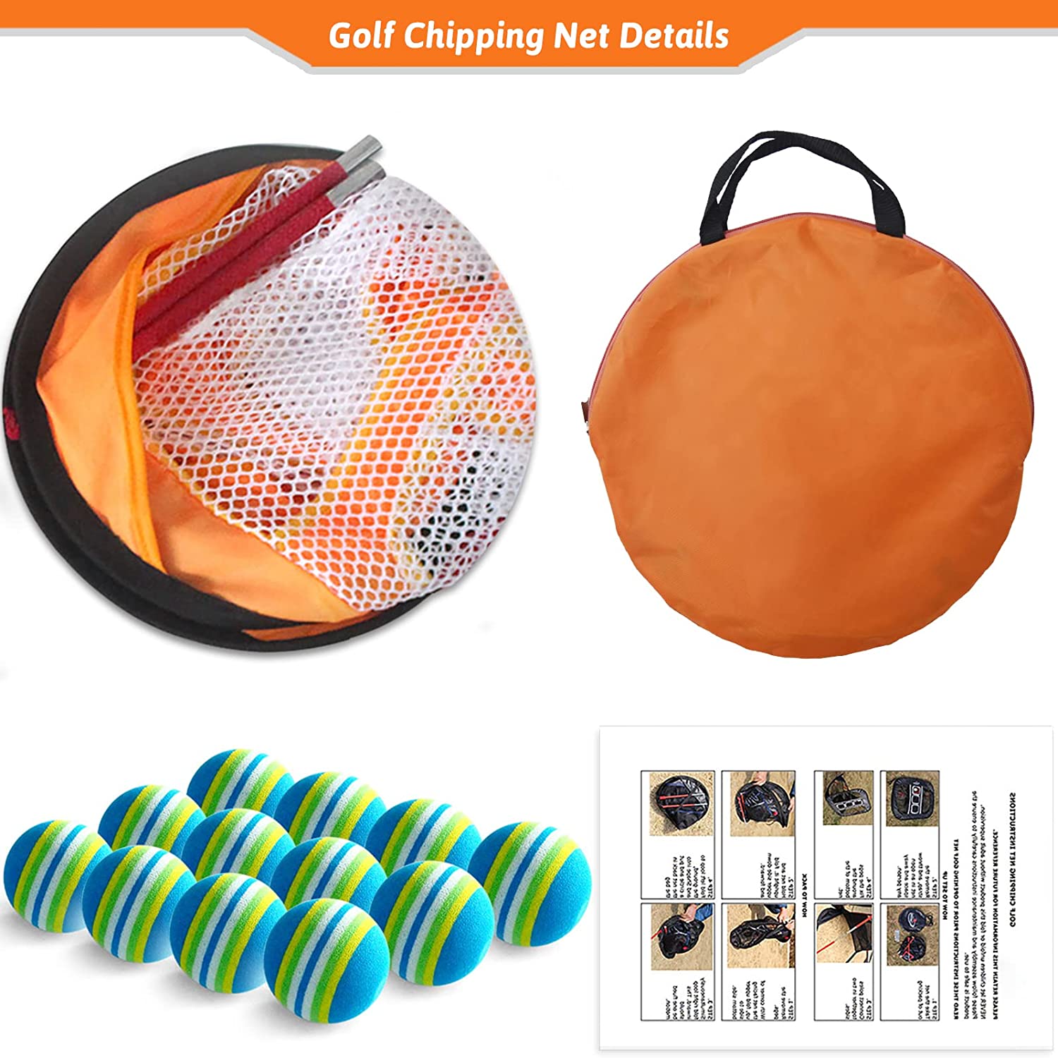 Golf Chipping Net, Golf Practice Chipping, Golf Chipping Target, Golf Net Practice Indoor, Chipping Practice with Foam Balls and Carry Bag, Portable Chipping Net, Golf Chipping Game for Kids