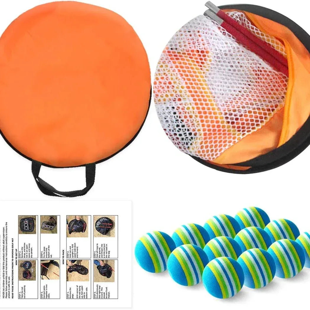 Golf Chipping Net Training Aids with Foam Training Balls(12 pack) | 25''X25''X20'' | Orange | Galileo Sports - Galileo Sports