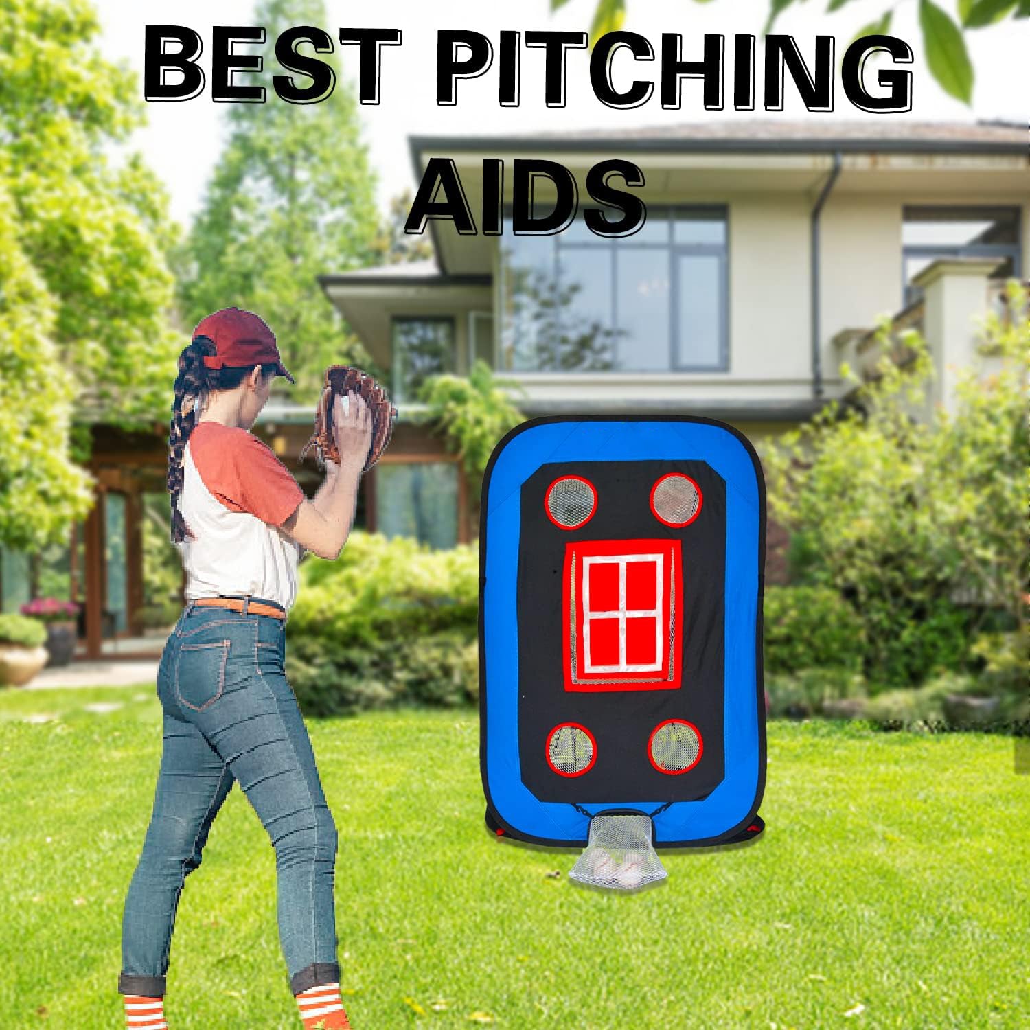 Baseball Pitching Net for Kids Youth Pop Up Pitching Practice Target Trainer Portable Foldable Strike Zone Baseball Target for Pitcher Catcher 5 Hole Softball Training Equipment Indoor Outdoor