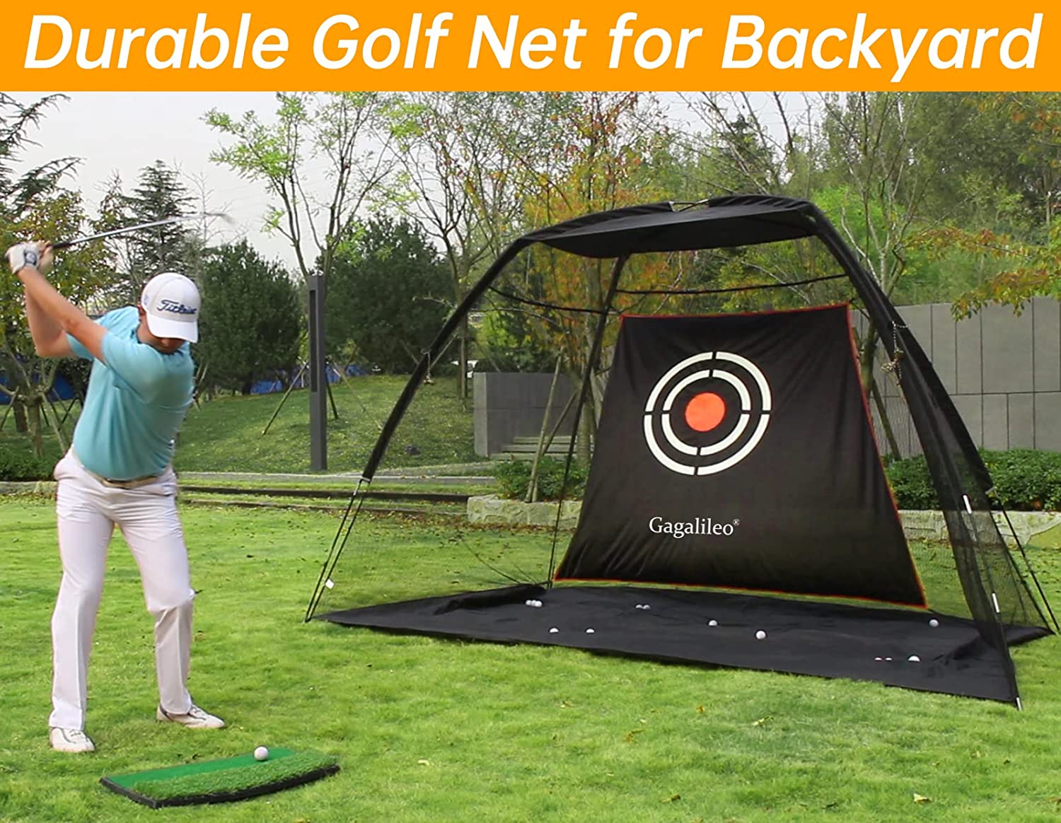 Golf Net Golf Practice Net for Backyard Driving Range Golf Hitting Nets |12' X 7'X 6.6' | Pro Black | Galileo Sports-JP