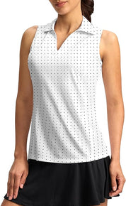 Galileo Women's Golf Shirt Sleeveless Lightweight V Neck Tennis Polo Shirts with Collar Quick Dry Athletic Tops for Women